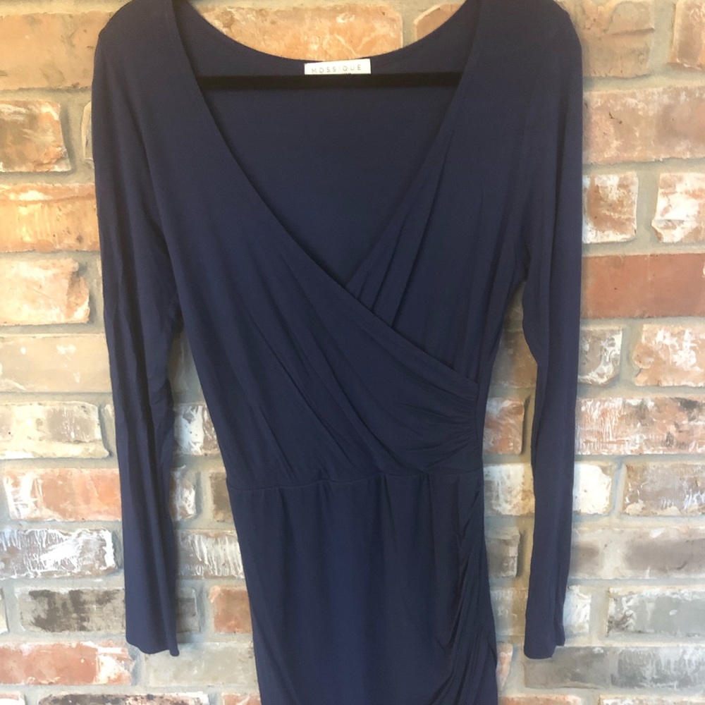 Deep v-neck navy faux wrap dress